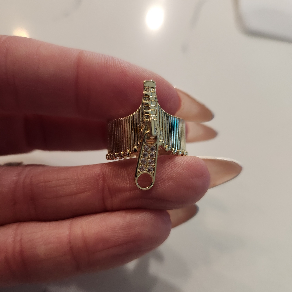 Melinda Maria Gold Zipper Ring with Diamondettes